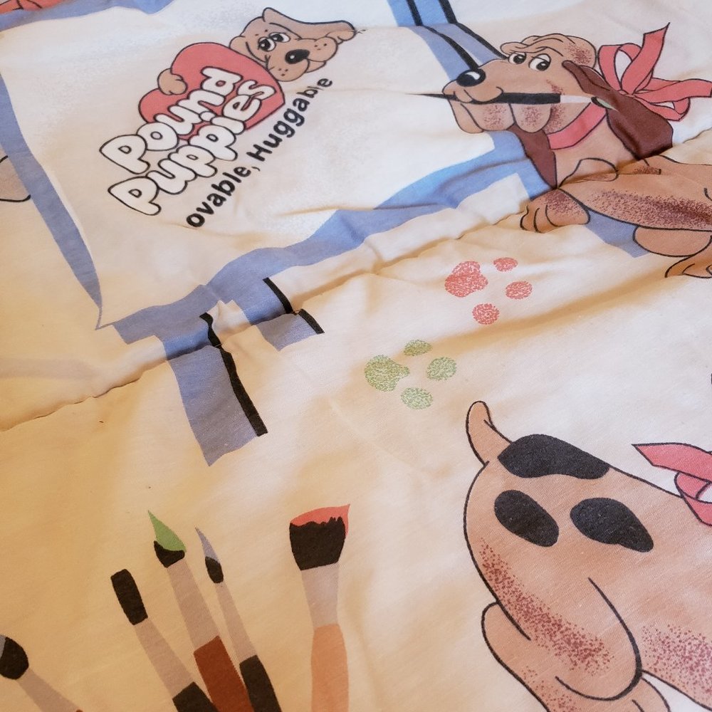 Vintage 1986 Pound Puppies Zip Up Kids Size Sleeping Bag Easel Painting Art Dogs